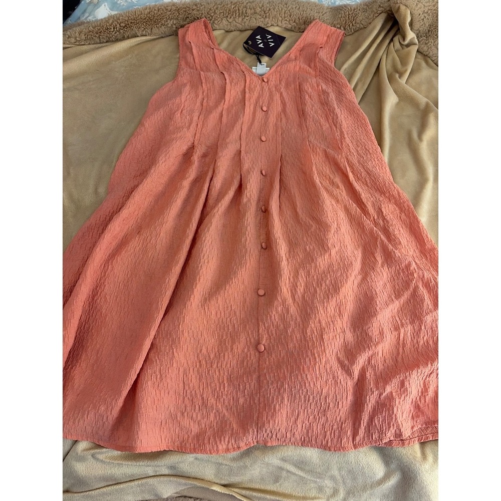 Ava & Viv Womens 1X Coral Pink Textured Button Front Sleeveless Babydoll Dress